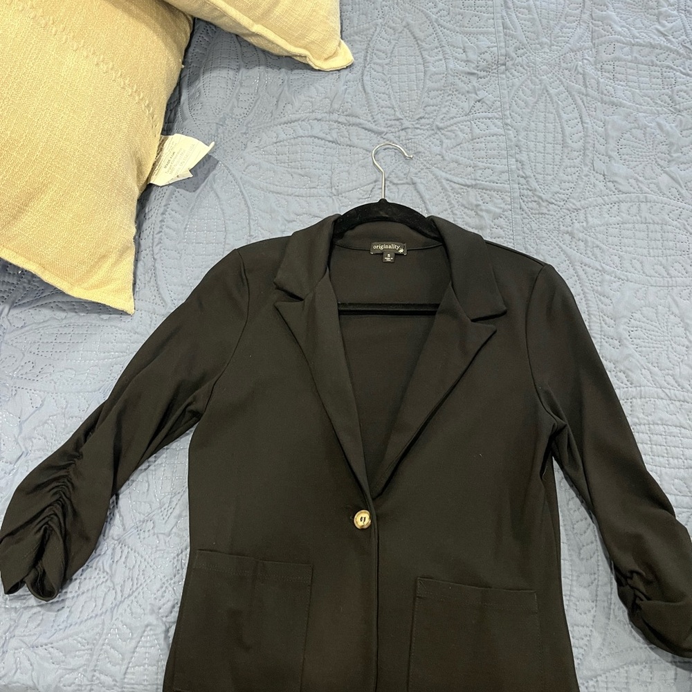 Originality Black Ruched 3/4 Sleeve Blazer - Size Small - Made in USA